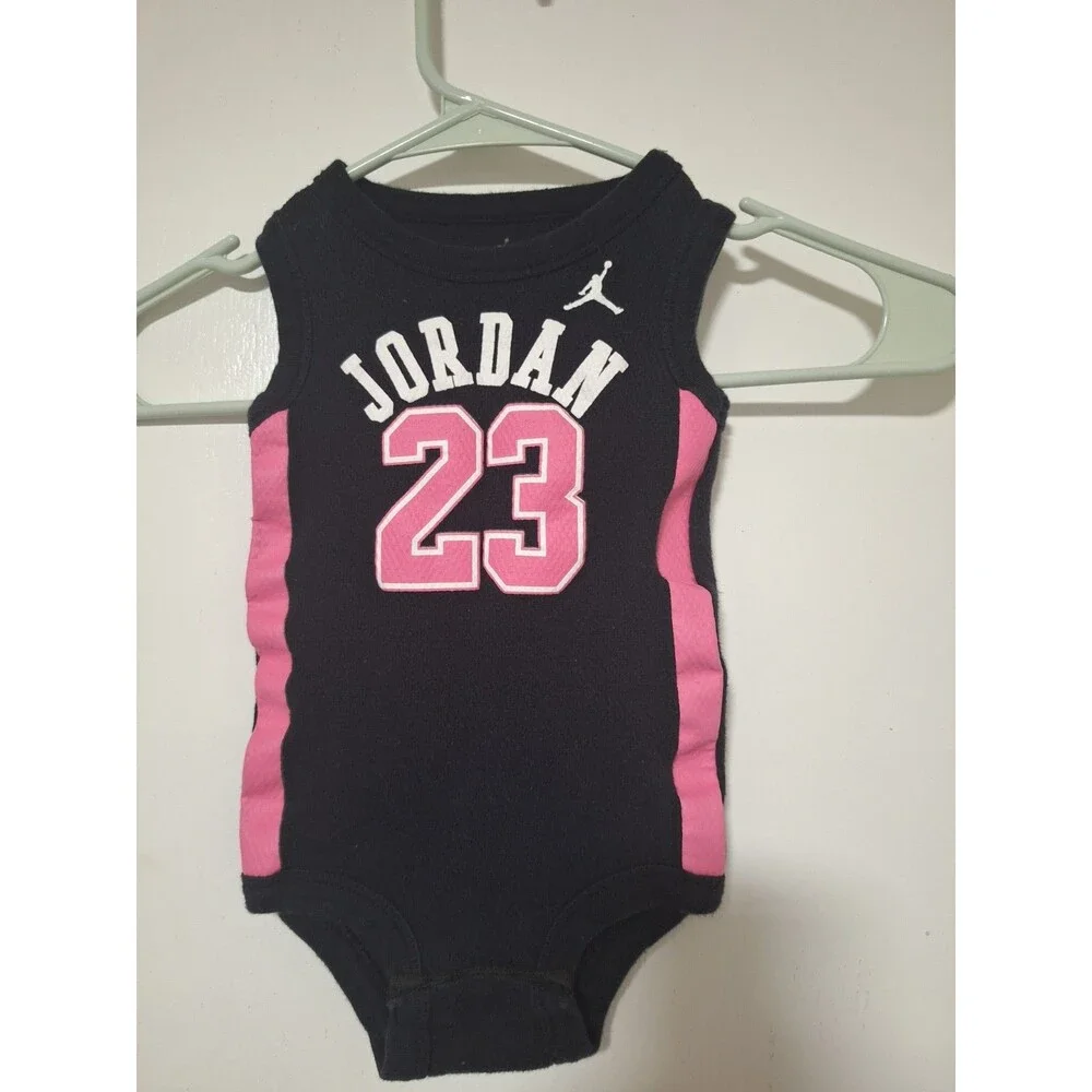 Nike Air Jordan 23 Baby Girls Sleeveless Bodysuit Romper Black Pink 0-6 Months